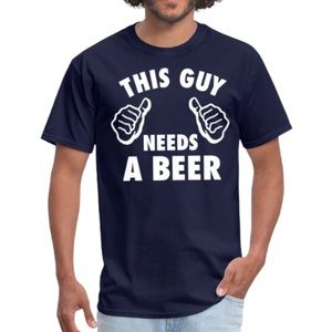 “This guy needs a beer” Xl blue & white T-shirt, short sleeves, crew neck